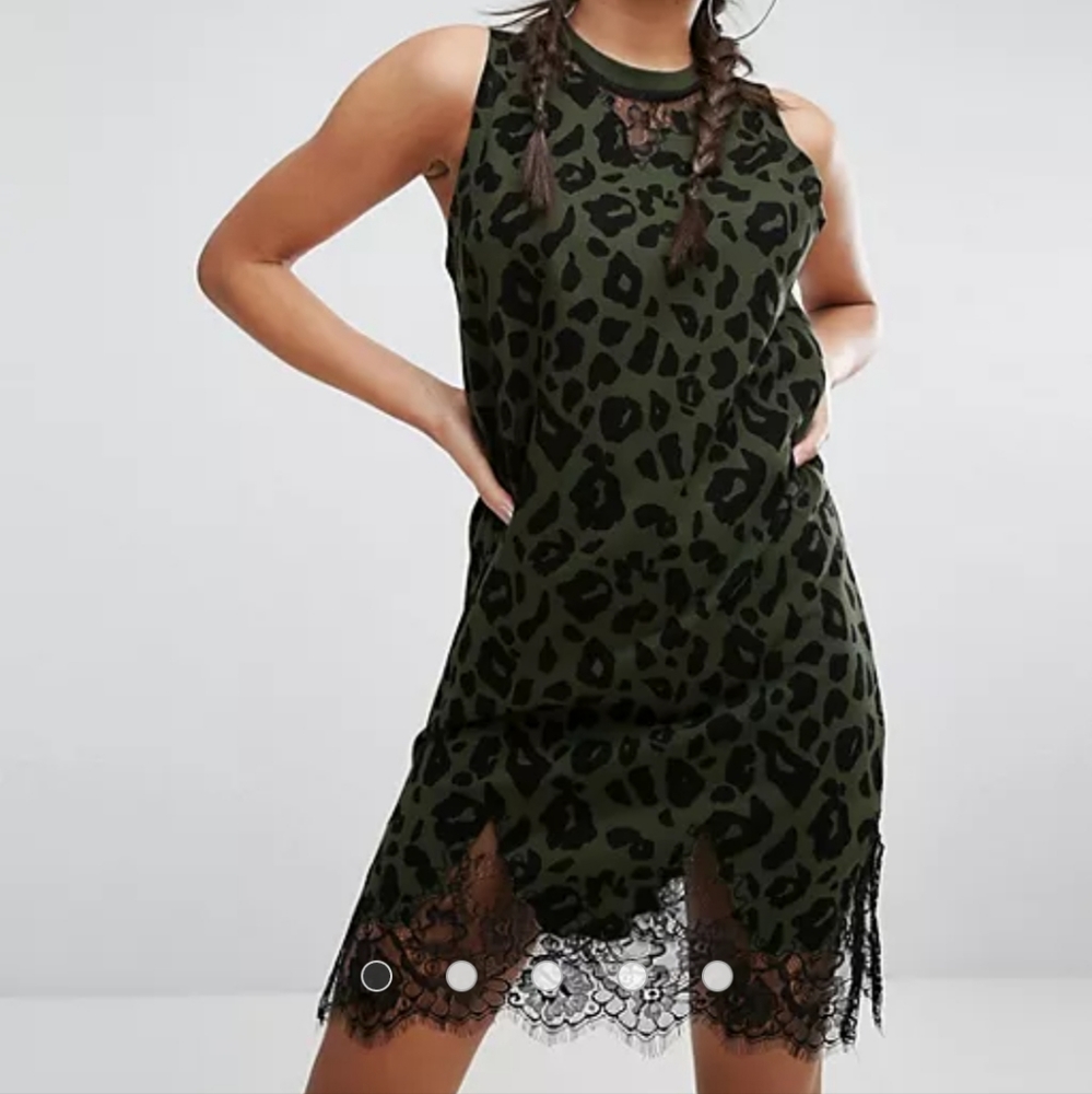ASOS Leopard Dress with Lace Green Black Size 10